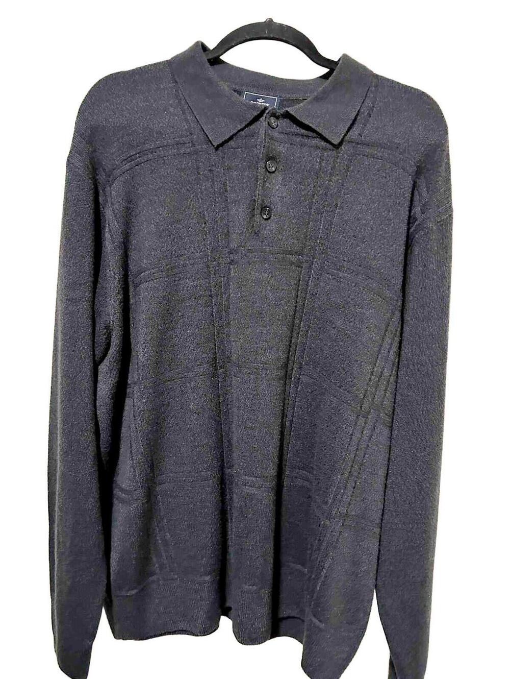 Dockers Polo Dad Sweater Textured Steel Grey Men's Sze 2XL Long Sleeve Pullover